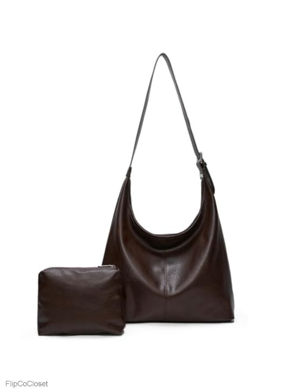 Vegan Leather Hobo Shoulder Tote Slouchy Work Bag with Pouch